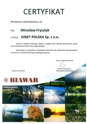 certyfikat mirosław frysztak dinet polska biawar